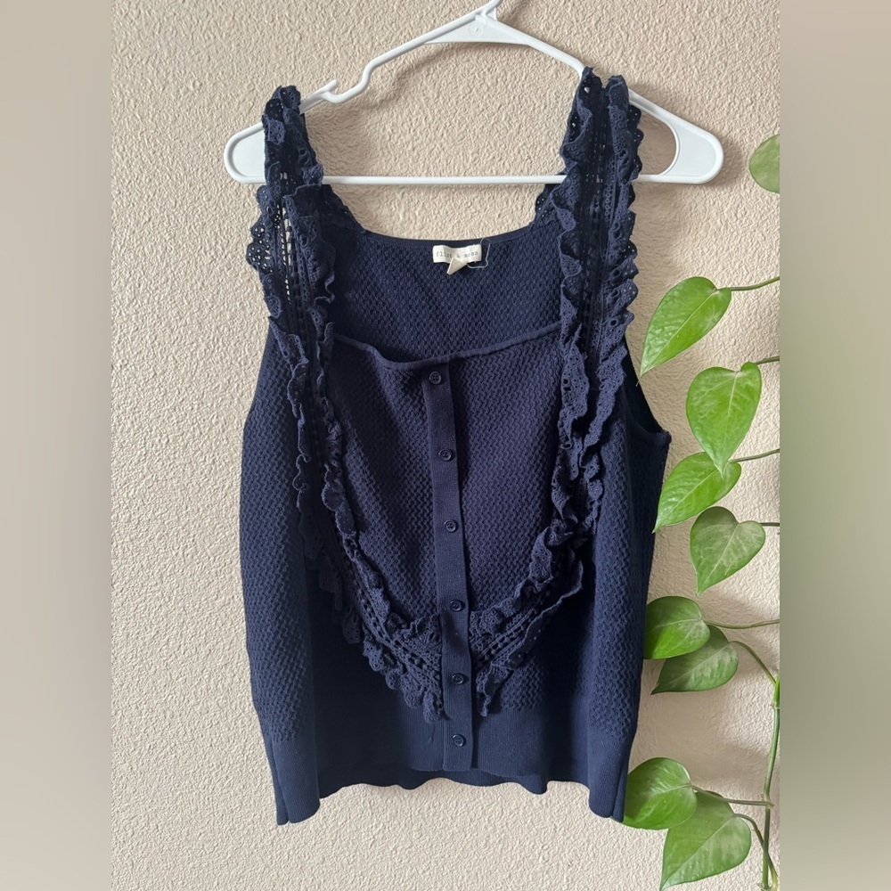 Flint Moss By Anthropologie Sweater Tank Ruffle Eyelet Lace Boho
